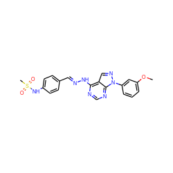 COc1cccc(-n2ncc3c(N/N=C/c4ccc(NS(C)(=O)=O)cc4)ncnc32)c1 ZINC000014946194