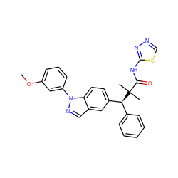 COc1cccc(-n2ncc3cc([C@H](c4ccccc4)C(C)(C)C(=O)Nc4nncs4)ccc32)c1 ZINC000096283981