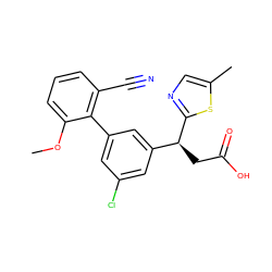 COc1cccc(C#N)c1-c1cc(Cl)cc([C@H](CC(=O)O)c2ncc(C)s2)c1 ZINC001772616285