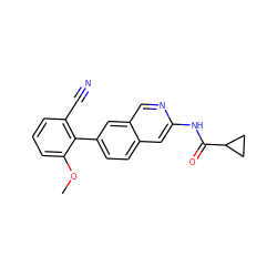 COc1cccc(C#N)c1-c1ccc2cc(NC(=O)C3CC3)ncc2c1 ZINC000144634573