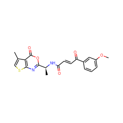 COc1cccc(C(=O)/C=C/C(=O)N[C@@H](C)c2nc3scc(C)c3c(=O)o2)c1 ZINC000027522175