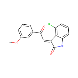 COc1cccc(C(=O)/C=C2/C(=O)Nc3cccc(Cl)c32)c1 ZINC000101412693