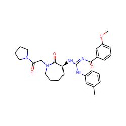 COc1cccc(C(=O)/N=C(\Nc2cccc(C)c2)N[C@H]2CCCCN(CC(=O)N3CCCC3)C2=O)c1 ZINC000101200299