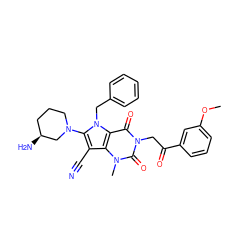 COc1cccc(C(=O)Cn2c(=O)c3c(c(C#N)c(N4CCC[C@H](N)C4)n3Cc3ccccc3)n(C)c2=O)c1 ZINC000073274429