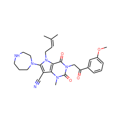 COc1cccc(C(=O)Cn2c(=O)c3c(c(C#N)c(N4CCCNCC4)n3CC=C(C)C)n(C)c2=O)c1 ZINC000073281033