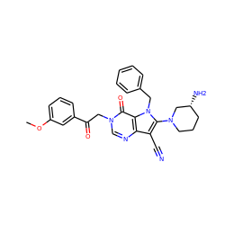 COc1cccc(C(=O)Cn2cnc3c(C#N)c(N4CCC[C@@H](N)C4)n(Cc4ccccc4)c3c2=O)c1 ZINC000073278850