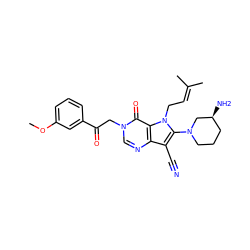 COc1cccc(C(=O)Cn2cnc3c(C#N)c(N4CCC[C@H](N)C4)n(CC=C(C)C)c3c2=O)c1 ZINC000073257528