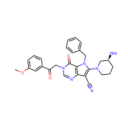 COc1cccc(C(=O)Cn2cnc3c(C#N)c(N4CCC[C@H](N)C4)n(Cc4ccccc4)c3c2=O)c1 ZINC000073279750