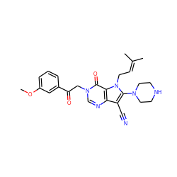 COc1cccc(C(=O)Cn2cnc3c(C#N)c(N4CCNCC4)n(CC=C(C)C)c3c2=O)c1 ZINC000073276167