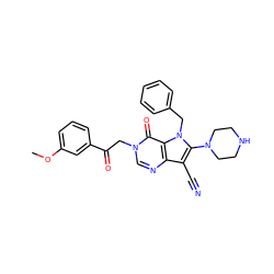 COc1cccc(C(=O)Cn2cnc3c(C#N)c(N4CCNCC4)n(Cc4ccccc4)c3c2=O)c1 ZINC000073276159