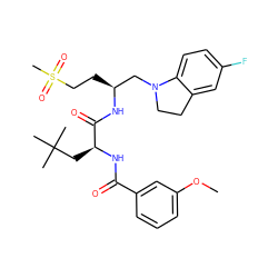 COc1cccc(C(=O)N[C@@H](CC(C)(C)C)C(=O)N[C@@H](CCS(C)(=O)=O)CN2CCc3cc(F)ccc32)c1 ZINC000014971535
