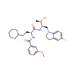COc1cccc(C(=O)N[C@@H](CCC2CCCCC2)C(=O)N[C@H](CN2CCc3cc(F)ccc32)[C@@H](C)O)c1 ZINC000014971530