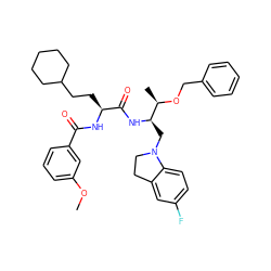 COc1cccc(C(=O)N[C@@H](CCC2CCCCC2)C(=O)N[C@H](CN2CCc3cc(F)ccc32)[C@@H](C)OCc2ccccc2)c1 ZINC000014971517