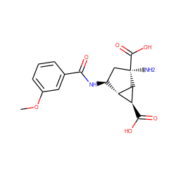 COc1cccc(C(=O)N[C@H]2C[C@@](N)(C(=O)O)[C@@H]3[C@@H](C(=O)O)[C@H]23)c1 ZINC000202464899