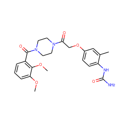 COc1cccc(C(=O)N2CCN(C(=O)COc3ccc(NC(N)=O)c(C)c3)CC2)c1OC ZINC000653834547