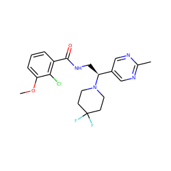 COc1cccc(C(=O)NC[C@@H](c2cnc(C)nc2)N2CCC(F)(F)CC2)c1Cl ZINC001772577697