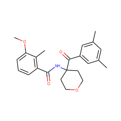 COc1cccc(C(=O)NC2(C(=O)c3cc(C)cc(C)c3)CCOCC2)c1C ZINC000013490029