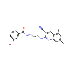 COc1cccc(C(=O)NCCCNc2nc3cc(C)cc(C)c3cc2C#N)c1 ZINC000061920914