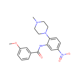 COc1cccc(C(=O)Nc2cc([N+](=O)[O-])ccc2N2CCN(C)CC2)c1 ZINC000005049440