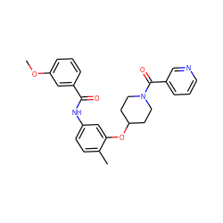 COc1cccc(C(=O)Nc2ccc(C)c(OC3CCN(C(=O)c4cccnc4)CC3)c2)c1 ZINC000653830173