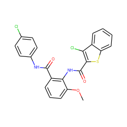 COc1cccc(C(=O)Nc2ccc(Cl)cc2)c1NC(=O)c1sc2ccccc2c1Cl ZINC000013487490