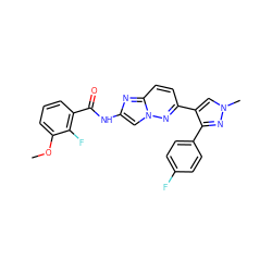 COc1cccc(C(=O)Nc2cn3nc(-c4cn(C)nc4-c4ccc(F)cc4)ccc3n2)c1F ZINC001772644995