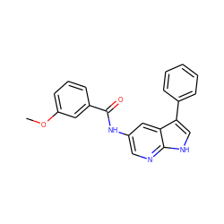 COc1cccc(C(=O)Nc2cnc3[nH]cc(-c4ccccc4)c3c2)c1 ZINC000063298171