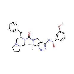 COc1cccc(C(=O)Nc2n[nH]c3c2CN(C(=O)N2C[C@@H]4CCCN4C[C@@H]2Cc2ccccc2)C3(C)C)c1 ZINC000114179573