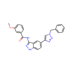 COc1cccc(C(=O)Nc2n[nH]c3ccc(-c4cn(Cc5ccccc5)nn4)cc23)c1 ZINC000063539972