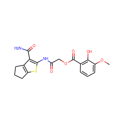 COc1cccc(C(=O)OCC(=O)Nc2sc3c(c2C(N)=O)CCC3)c1O ZINC000006898078