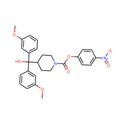 COc1cccc(C(O)(c2cccc(OC)c2)C2CCN(C(=O)Oc3ccc([N+](=O)[O-])cc3)CC2)c1 ZINC000049766425