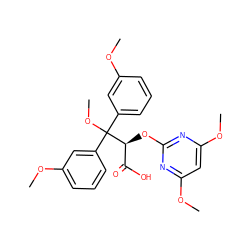 COc1cccc(C(OC)(c2cccc(OC)c2)[C@@H](Oc2nc(OC)cc(OC)n2)C(=O)O)c1 ZINC000013756037