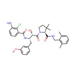 COc1cccc(C[C@H](NC(=O)c2cccc(N)c2Cl)[C@H](O)C(=O)N2CCC(C)(C)[C@H]2C(=O)NCc2c(C)cccc2C)c1 ZINC000029131866