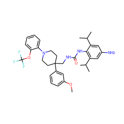 COc1cccc(C2(CNC(=O)Nc3c(C(C)C)cc(N)cc3C(C)C)CCN(c3ccccc3OC(F)(F)F)CC2)c1 ZINC000042851483