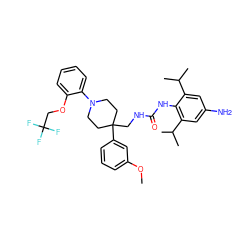 COc1cccc(C2(CNC(=O)Nc3c(C(C)C)cc(N)cc3C(C)C)CCN(c3ccccc3OCC(F)(F)F)CC2)c1 ZINC000042805002