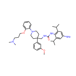 COc1cccc(C2(CNC(=O)Nc3c(C(C)C)cc(N)cc3C(C)C)CCN(c3ccccc3OCCCN(C)C)CC2)c1 ZINC000049709154