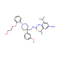 COc1cccc(C2(CNC(=O)Nc3c(C(C)C)cc(N)cc3C(C)C)CCN(c3ccccc3OCCCO)CC2)c1 ZINC000049709753