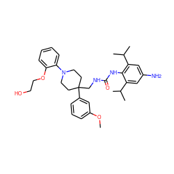 COc1cccc(C2(CNC(=O)Nc3c(C(C)C)cc(N)cc3C(C)C)CCN(c3ccccc3OCCO)CC2)c1 ZINC000049695308