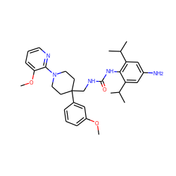 COc1cccc(C2(CNC(=O)Nc3c(C(C)C)cc(N)cc3C(C)C)CCN(c3ncccc3OC)CC2)c1 ZINC000049695471