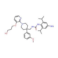 COc1cccc(C2(CNC(=O)Nc3c(C(C)C)cc(N)cc3C(C)C)CCN(c3ncccc3OCCCO)CC2)c1 ZINC000049708623