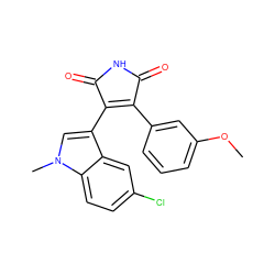 COc1cccc(C2=C(c3cn(C)c4ccc(Cl)cc34)C(=O)NC2=O)c1 ZINC000049109548