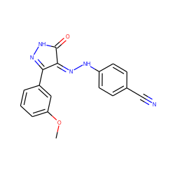 COc1cccc(C2=NNC(=O)/C2=N\Nc2ccc(C#N)cc2)c1 ZINC000049034827