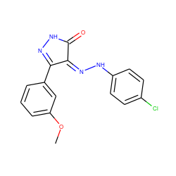 COc1cccc(C2=NNC(=O)/C2=N\Nc2ccc(Cl)cc2)c1 ZINC000049054044