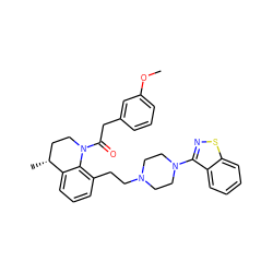 COc1cccc(CC(=O)N2CC[C@@H](C)c3cccc(CCN4CCN(c5nsc6ccccc56)CC4)c32)c1 ZINC000028528460