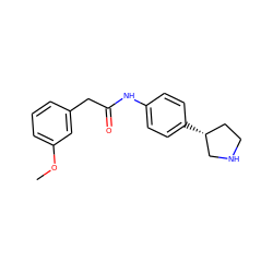 COc1cccc(CC(=O)Nc2ccc([C@@H]3CCNC3)cc2)c1 ZINC000117730672