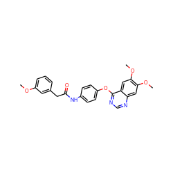 COc1cccc(CC(=O)Nc2ccc(Oc3ncnc4cc(OC)c(OC)cc34)cc2)c1 ZINC000073219577