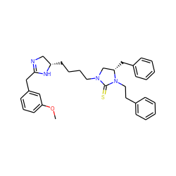 COc1cccc(CC2=NC[C@H](CCCCN3C[C@H](Cc4ccccc4)N(CCc4ccccc4)C3=S)N2)c1 ZINC001772652681