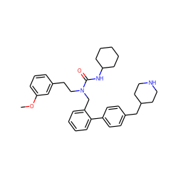 COc1cccc(CCN(Cc2ccccc2-c2ccc(CC3CCNCC3)cc2)C(=O)NC2CCCCC2)c1 ZINC000040914244