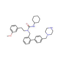 COc1cccc(CCN(Cc2ccccc2-c2ccc(CN3CCNCC3)cc2)C(=O)NC2CCCCC2)c1 ZINC000040404850