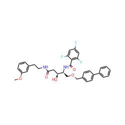 COc1cccc(CCNC(=O)C[C@H](O)[C@H](COCc2ccc(-c3ccccc3)cc2)NC(=O)c2c(F)cc(F)cc2F)c1 ZINC000028469702